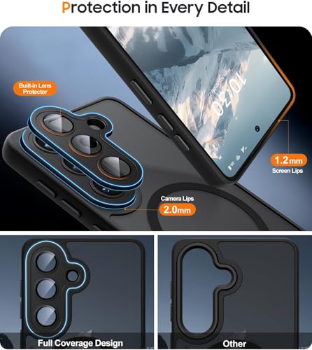 Image of Elzzi MagSafe Compatible Case for Samsung Galaxy A37 5G - Matte Shockproof Hybrid Protective Cover with Built-in Camera Lens Protection, Slim Anti-Fingerprint TPU+PC Back Case (Black)