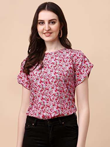 Image of Wedani Women's Casual Short Sleeves Round Neck Foral Regular Fit Top