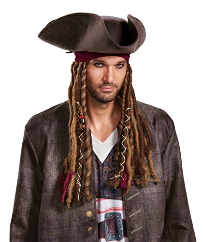 Disguise Men's POTC5 Captain Jack Sparrow Hat Bandana and Dreads-Adult Multi One Size by Disguise