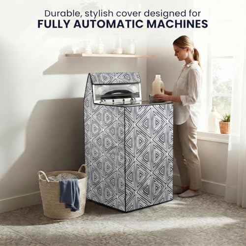 Image of Star Weaves Fully Automatic Top Load Washing Machine Cover for Samsung /IFB /LG /Godrej /Whirlpool /Bosch / 7 kg, 7.5 Kg (58 X 58 X 89 Cms),Waterproof & Dustproof Polyester (Black & White)