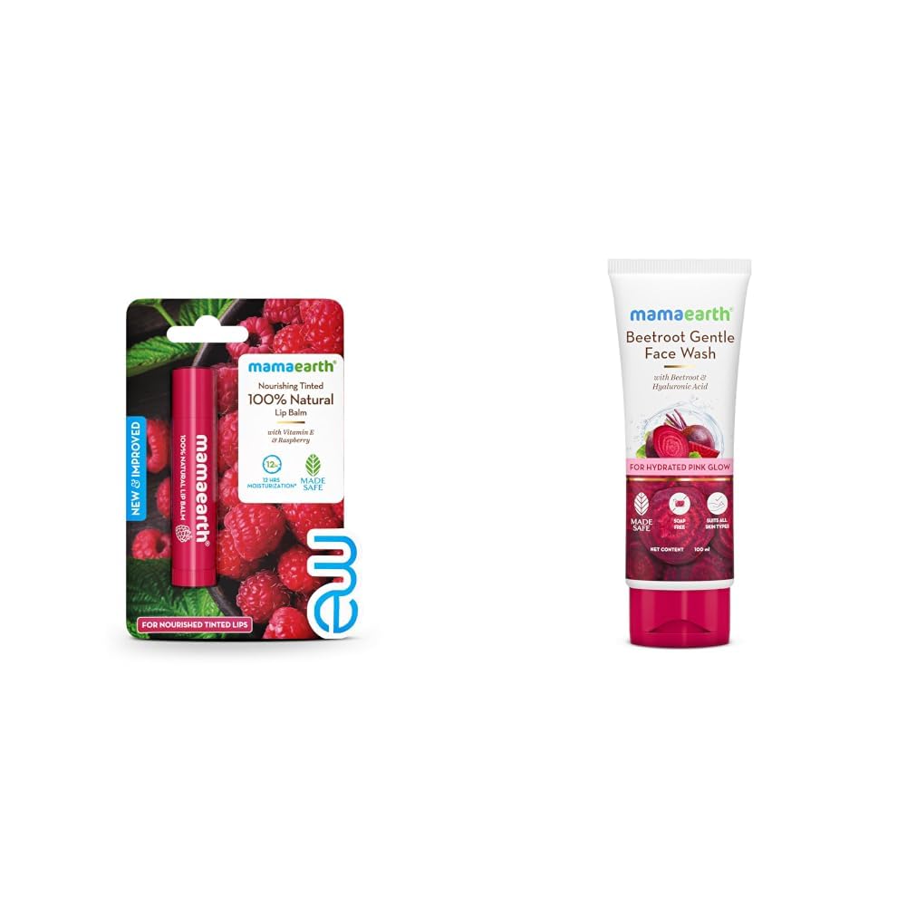 Mamaearth Nourishing Tinted 100% Natural Lip Balm With Vitamin E And Raspberry 4 G Mamaearth Beetroot Gentle Face Wash Hyaluronic Acid For Hydrated Pink Glow 100Ml-image-49