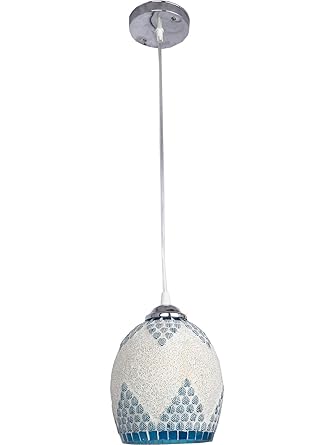 Somil Pendant Ceiling Light Hanging Lamp with of Firozi and White Glass Shade, Led Compatible, Perfect for Indoor Lighting. Dia- 14 X 14 X 96.5 Cm