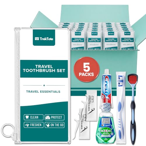 Bulk Toothbrushes and Toothpaste Travel Oral Hygiene Dental Kits (5 Pack)