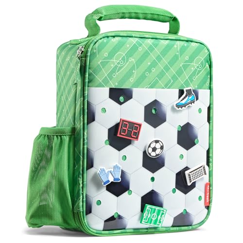 Fit & Fresh Customizable Charm Lunch Bag for Boys & Girls Soccer Kids Lunch Box with 6 Sports Charms Premium Insulated Reusable Lunch Tote for School