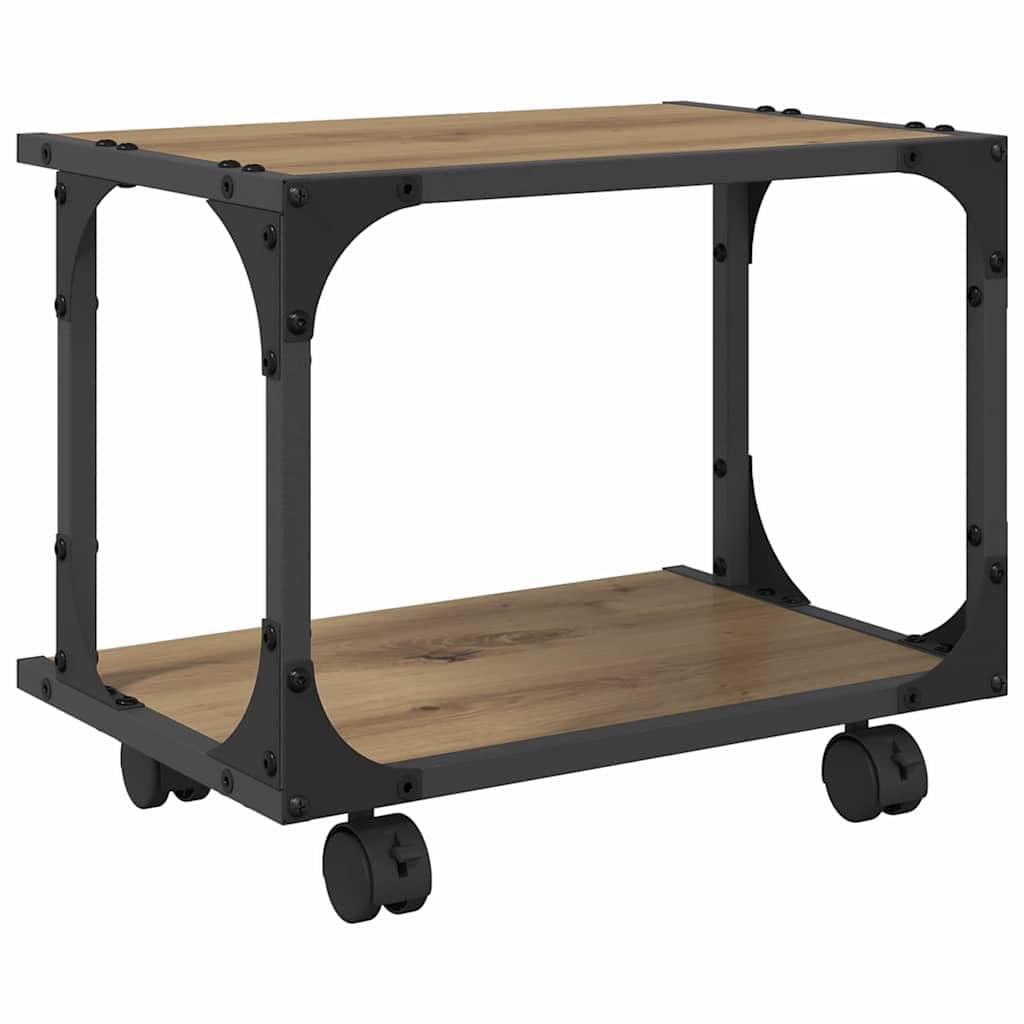 Supporto per stampante a due ripiani in legno di rovere Artisan, 41 x 28 x 33,5 cm, con ruote bloccabili e superficie opaca, per ufficio moderno