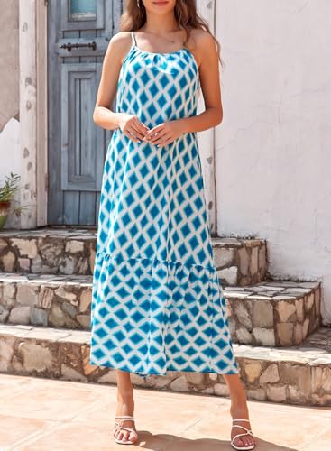 Image of Dokotoo Women Summer Dresses Scoop Neck Ruffle Flowy Boho Maxi Dress