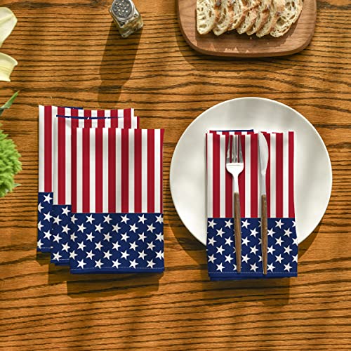 Horaldaily 4Th Of July Cloth Napkins 18 X 18 Inch, Patriotic Independence Day Memorial Day American Flag Party Dinner Decoration Washable Napkins Set Of 4 #TOP1