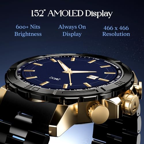 Image of Boat Enigma X700 Smart Watch w / 1.52 inch (3.8 cm) AMOLED Display,Premium Metal Body Design & Functional Crown,Advanced BT Calling, 200+ Cloud Watch Faces,World Clock, HR & SpO2,IP67(Copper Black)