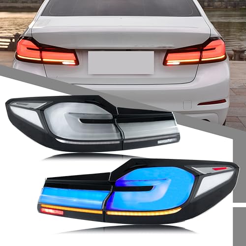 LED Tail Lights Assembly Compatible with BMW 5-Series G30 F90 M5 2017-2020 Start-up Animation Sequential Turn Signal Grey White Rear Lamps Accessory