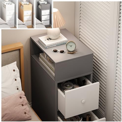 Minimalist Nightstand with Open Shelf & Drawers, Stylish Bedside Table for Bedroom & Living Room, Versatile Bedroom Locker, Creative End Table Solution