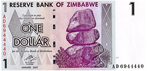 Zubehör für Sammler - 1 Dollar Stempelglanz -Banknote von der Zentralbank von Simbabwe / 2007 / UNC ausgestellt