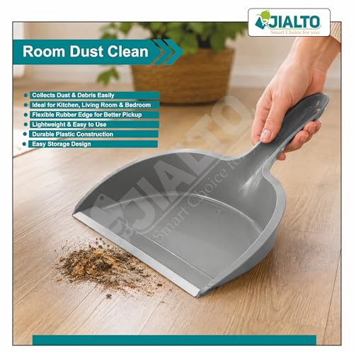 Image of JIALTO Heavy Duty Plastic Dustpan with Ergonomic Handle, Large Capacity Lightweight Dust Pan for Home, Kitchen, Office & Indoor Cleaning