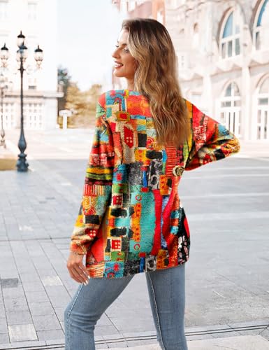 Image of YESNO Women Christmas Sweater Graphic Printed Oversized Pullover Sweaters Casual Loose Knit Tops S01