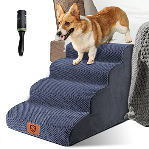 ZNM Escalier pour Chien Grand, 4 Marches Escalier pour Chats, Escaliers pour Animaux De Compagnie en Éponge Haute Densité - Fournir Un Rouleau Adhesif Vetement Cover