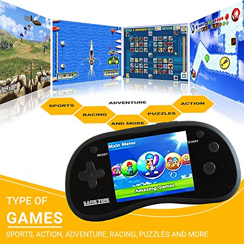 IQ Toys Handheld Arcade Game Zone Player Console Classic 220 Preloaded Video Games for Kids, 16 BIT Large 3" Screen, Rechargable, Black