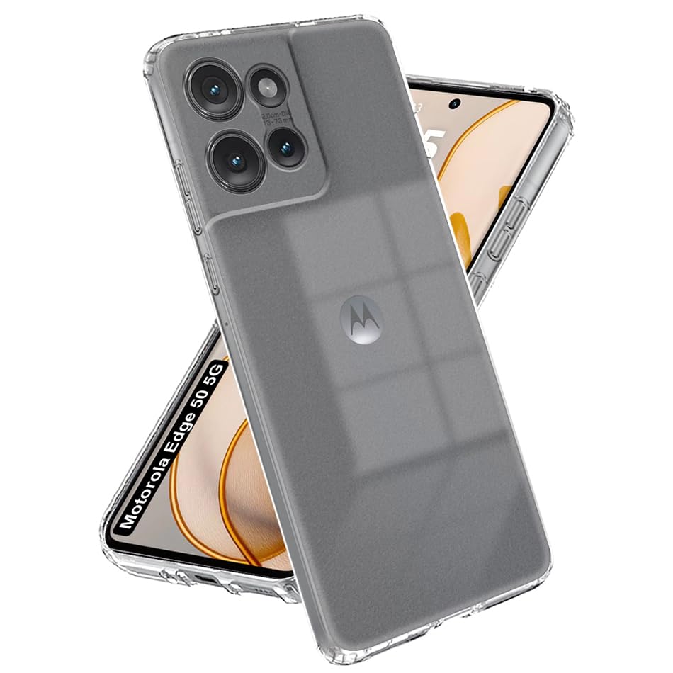 Image of Fashionury Crystal Clear Case for Motorolarola Edge 50 5G | Yellowing Resistance | Transparent TPU Silicone | Raised Camera Lips | Slim Transparent Cover