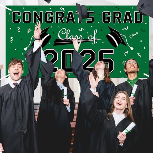Image of 2026 Graduation Decorations - Green Polyester Graduation Backdrop - Graduation Party Decorations - Congrats Grad Banner - Graduation Decorations Class of 2026 2027,Graduation Party Favors Supplies Yard Sign