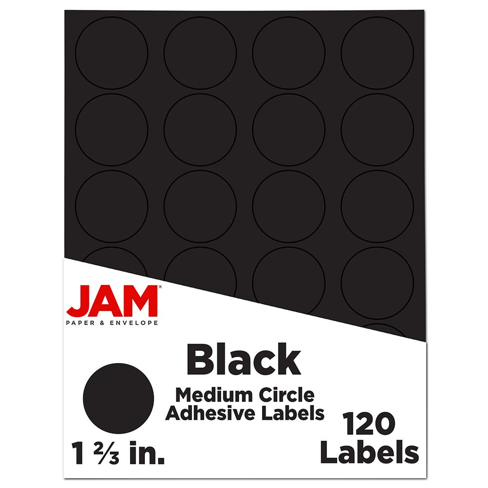 JAM PAPER Circle Label Sticker Seals - 1 2/3 Inch Diameter - Black - 120 Round Labels/Pack