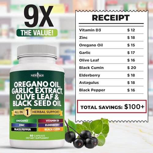 New Age ASTRAGALUSOLIVE60 Oregano Oil 6000Mg Garlic Extract 4000Mg Olive Leaf 3000Mg With Astragalus - Immune Support & Digestive Health Supplement thumb #5