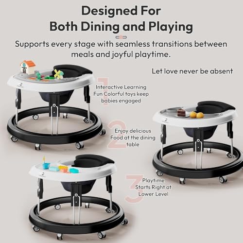 Image of StarAndDaisy Walker for Kids 6 to 24 Months /Baby Walker Boys & Girls with 360 Rotational Wheels, Toy tray & Padded Seat /Foldable Walker for Kids for 1 Year with Adjustable Height (Black With toy tray)