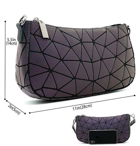 Small Shoulder bag with 2 Removable Straps Geometric Luminous Clutch Purse for Women Geometric underarm bag and Holographic crossbody bag3