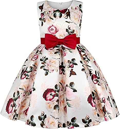 Image of Buy & Try Girl's Satin Floral Printed Frock Short Knee Length Short Sleeve Dora Frocks Dress.