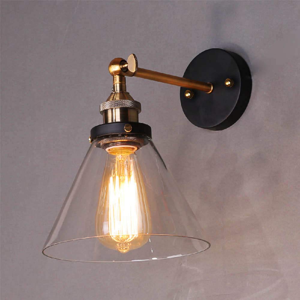 Mengjay Indoor Wall Sconce Light E26 Vintage Industrial Glass Shade Wall Lamp Adjustable Lighting Kitchen Dining Living Room Bedroom Restaurant Bar Study (A)