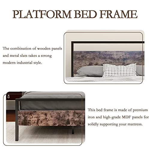 Nnv Metal Platform King Size Bed Frame With Wooden Headboard And Footboard, Strong Metal Slats Support Mattress Foundation No Box Spring Needed Easy Assembly Black #TOP5