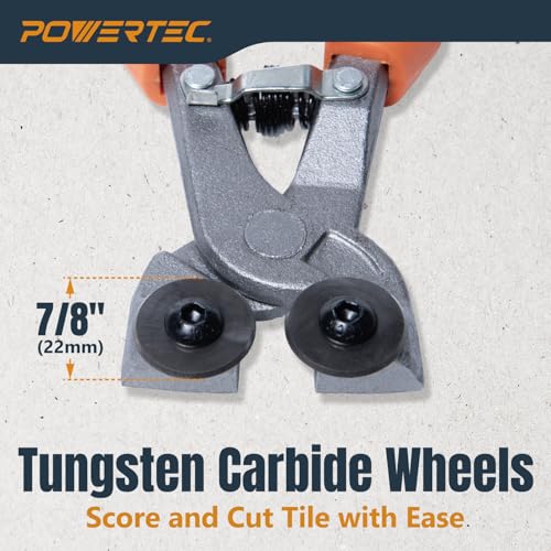 Image of POWERTEC Wheeled Tile Nippers for Glass, Ceramic, Porcelain, and Mosaic - Ergonomic Soft Grip, Heavy Duty 22mm Tungsten Carbide Scoring Wheels Cuts and Trim Tile Up to 1 /4 inch (71901) 1 Pack