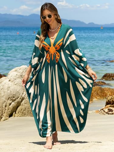 Image of IMAGEKOPE Women's Plus Size Animal Print V-Neck Batwing Kaftan Beach Dress Bathing Suit Cover-Up Loungewear