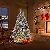 GOFLAME 6FT Pre-Lit Christmas Tree with Pine Needles, Hinged Artificial Xmas Tree with 747 Branch Tips, 350 LED Lights, 55 Pine Cones & 55 Red Berries, Holiday Decoration Tree with 11 Lighting Modes