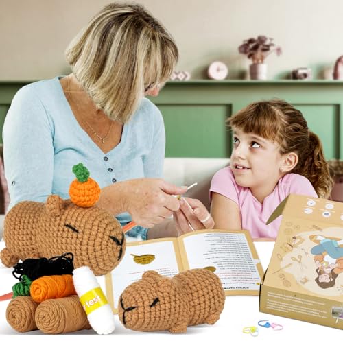 Image of Gipony Crochet kit for Beginners,Knitting kit,Equipped with Step-by-Step Video tutorials, Adult Junior Crochet kit,Crochet Animals kit,Crochet Capybara