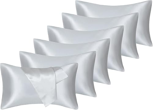 Fatapaese Juego de 6 fundas de almohada de satén tamaño King, fundas de almohada negras para cabello y piel de 20 x 36 pulgadas, fundas de almohada
