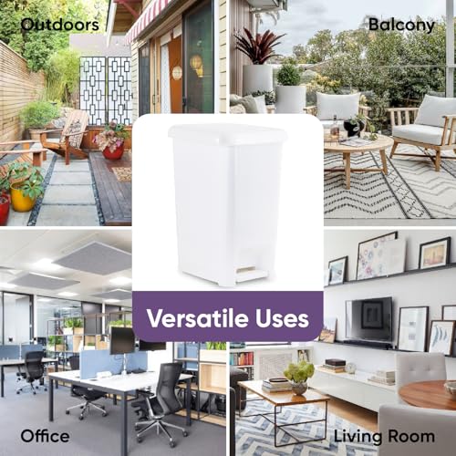 Image of Superio 10.5 Gal Slim Step On Pedal Plastic Trash Can, Waste Bin for Under Desk, Office, Bedroom, Bathroom- 42 Qt White