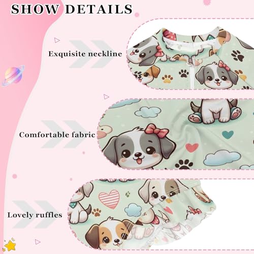 Cute Dog Seamless Pattern Girls Long Sleeve Swimsuit Rash Guard One Piece Bathing Suits Zipper 3-12T4