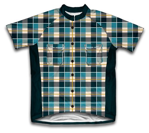ScudoPro Blue Plaid Shirt Short Sleeve Cycling Jersey for Youth - Size XS