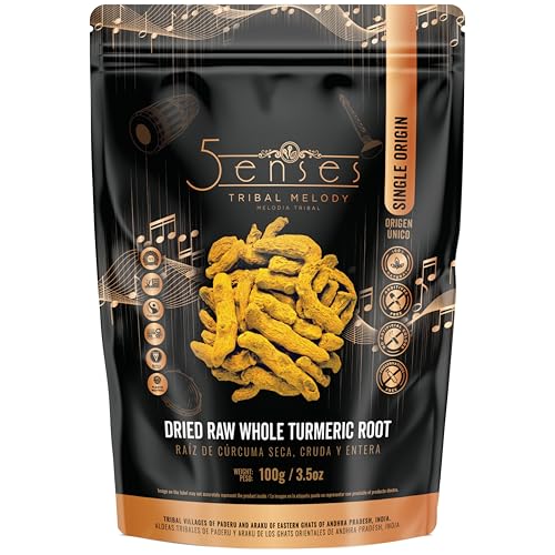 5Senses Dried Whole Turmeric Root, Single Origin, Sun Dried, 100g