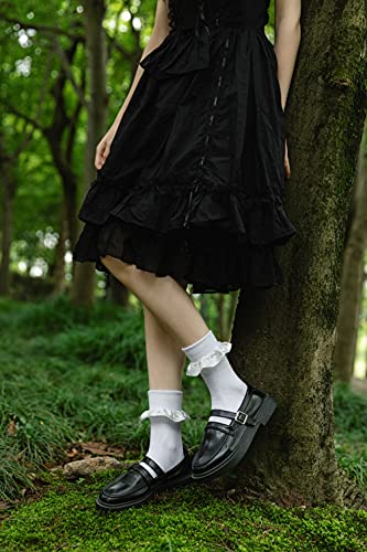 SEMOHOLLI Women Ankle Socks, Pearl Lace Ruffle Frilly Comfortable No-Show Cotton Princess Socks3