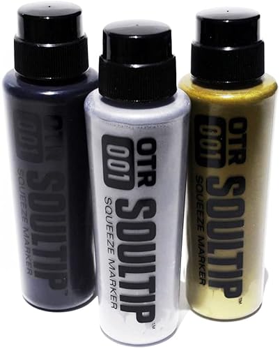 OTR .001 Soultip Permanent Paint Squeeze Marker Set with Black, Gold, and Silver Colors