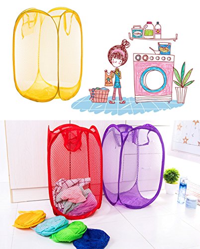 RayLineDo® 6 x Foldable Pop Up Mesh Washing Laundry Basket Hamper Bag Bin Tidy Clothes Storage - Thumbnail 2