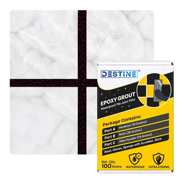 Image of DESTINE Epoxy Grout for Tiles (110 Colours)(100 g), Waterproof Joint Filler, Crack Filler, Tiles Gap Filler, Stain Free, Acid & Chemical Resistance Epoxy Grout (Black [Dark Pink Glitter])
