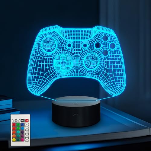 Okayera 3D Gamepad Illusion Lamp, LED Hologram Game Night Light with Remote Control 16 Color-Changing Timer, Creative Gift on Chrismas Day Birthday for Friend Teenage Boy Men