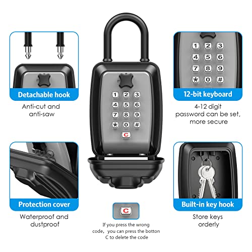 Amir Key Lock Box Extra Large, Push Button Combination Lock Box For Keys Outdoor, Wall Mounted Lockbox For House Keys With 12-Digit Combination Resettable Code, Key Hider Safe Box For Home Hotels #TOP4