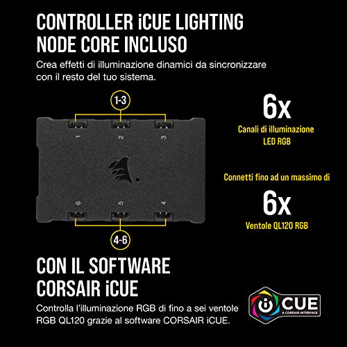 QL120 RGB Ventola con 102 LED RGB Regolabili, Fino a 1.500 Giri/Min, Silenziosa, Smorzatori in Antivibrazione, iCUE QL 120 mm, Confezione da 3 con Lighting Node CORE, Bianco - Sistema di raffreddamento - Immagine 4