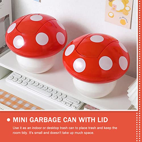 Image of Cabilock Mini Mushroom Trash can with Lid 8.26X8.26X7.48In Cute Desktop Garbage Bin for Home Office Kitchen Bathroom Tabletop Use