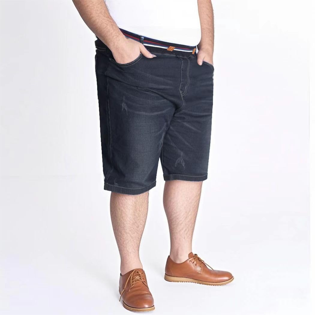 Uomo Pantaloncini Jeans Taglie Forte Gamba Dritta a Vita Alta Estivi Denim Shorts con Coulisse