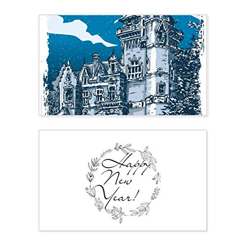 Tarjeta conmemorativa de Año Nuevo Old Castle con blasón europeo de gala