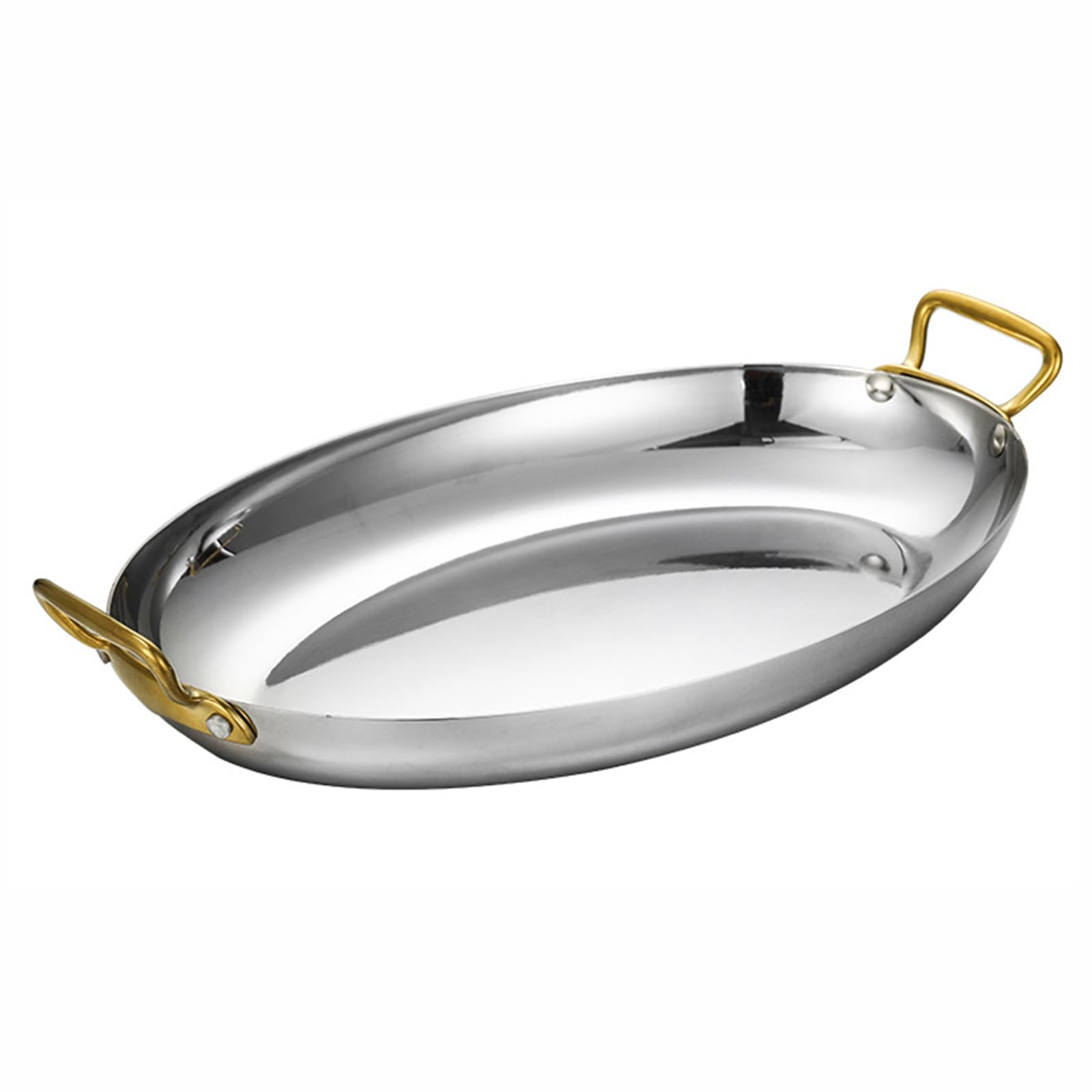 Acero Inoxidable 304 Español Paellera, No Stick Sin Recubrimiento Sartén Para Marisco Oval Plato Langosta Asas Remachadas Para Hogares O Restaurantes, 40cm, Silver