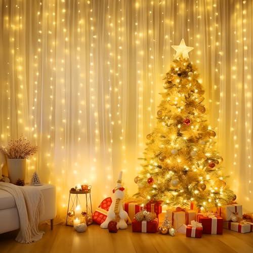 Minetom 300 LED Dimmable Curtain Lights with Remote & Timer – USB Powered Fairy Lights for Indoor Decor, Warm White