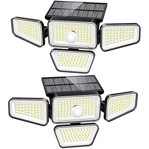 Solar Lights Outdoor, 270 LED 3000LM Motion Sensor Light, IP65 Waterproof 4 Heads 3 Modes 330°Wide Angle 6500K Solar Powered Security LED Wireless Flood Lights Luces Solares para Exteriores (2 Pack) Cover